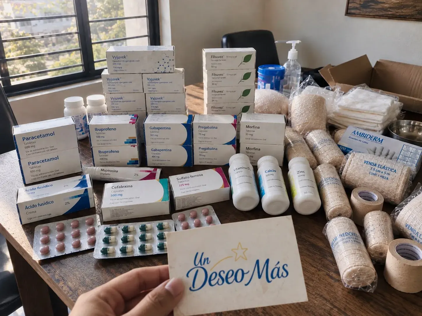 Medicine, bandages, and wound-care supplies that help cover Avery's monthly costs.