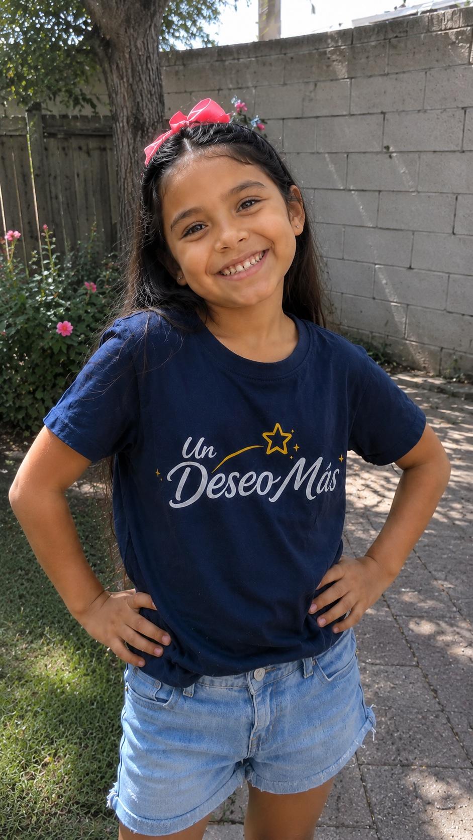 One More Wish girl smiling in the organization's T-shirt